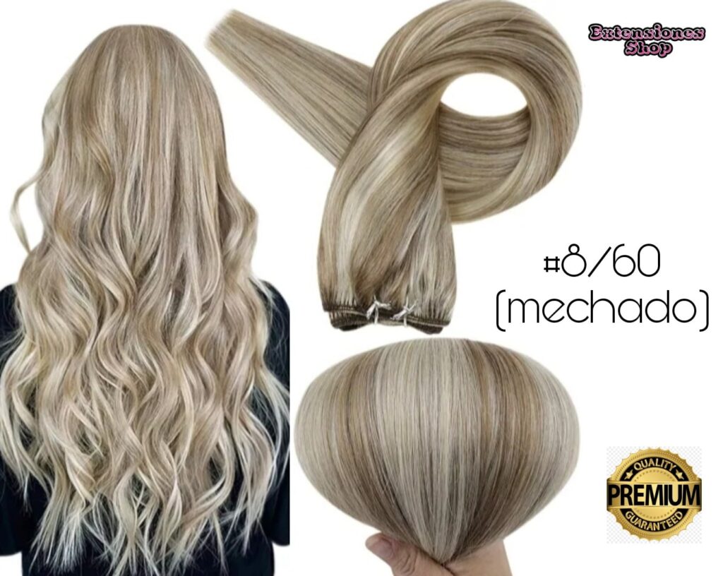 EXTENSIONES CABELLO HUMANO CORTINA LISO TONO 8 60 MECHADO CALIDAD